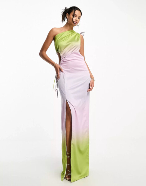 Style Cheat one shoulder satin midaxi dress in ombre