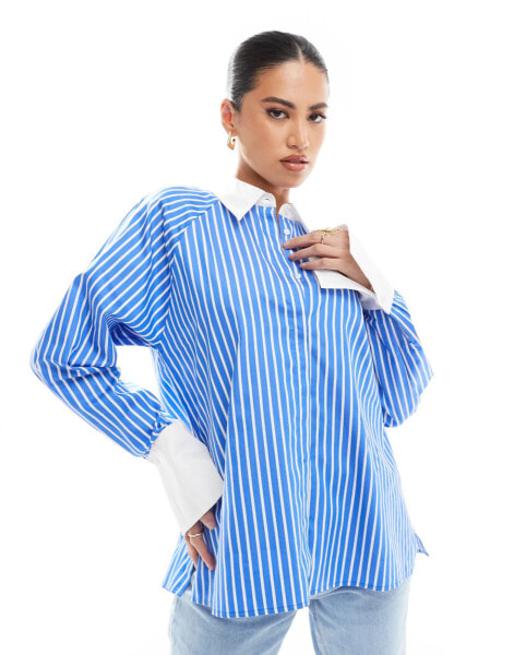 French Connection Alexis cotton shirt in blue and white stripe