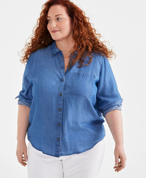 Plus Size Chambray Shirt, Created for Macy's