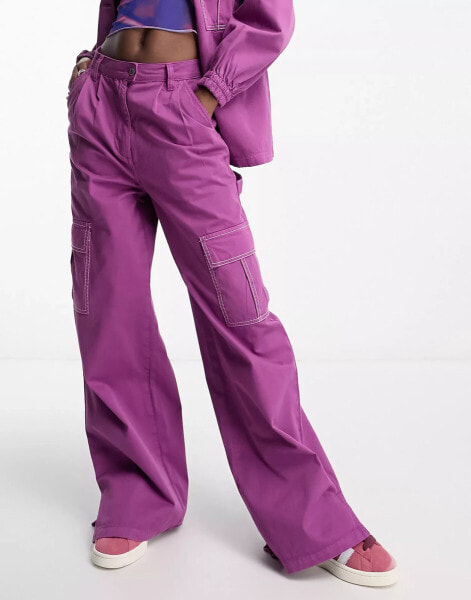 Native Youth straight leg twill cargo trouser co-ord in purple