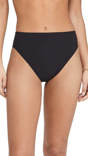 Tory Burch 272774 Women's Solid High Leg High Waist Bikini Bottoms, Black, S