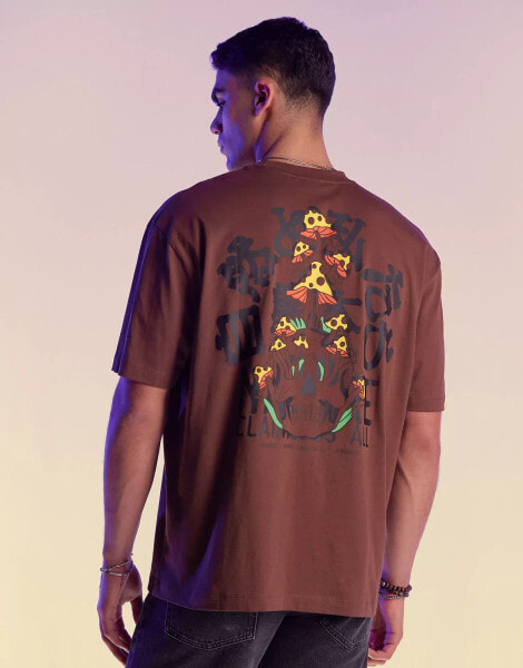 ASOS DESIGN oversized t-shirt in heavyweight 220gsm brown with mushroom back print