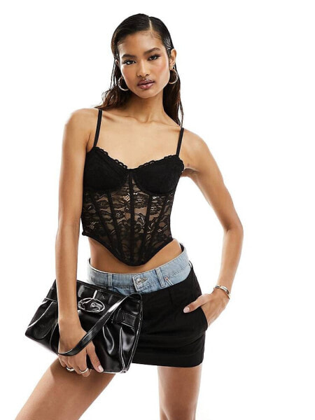 ASOS DESIGN boned lace corset with cup detail in black