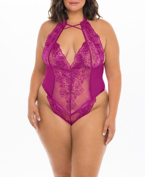 Комплект женского нижнего белья Oh La La Cheri plus Size High Neck Soft Embroidered Teddy with Crossing Elastic Details