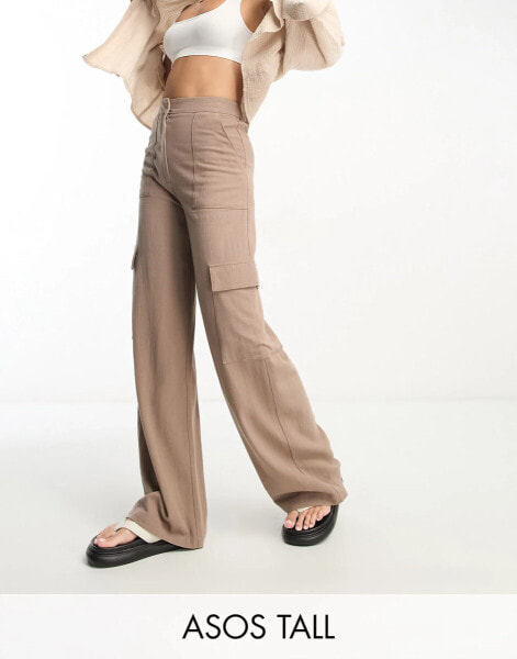 ASOS DESIGN Tall drapey cargo trousers in brown