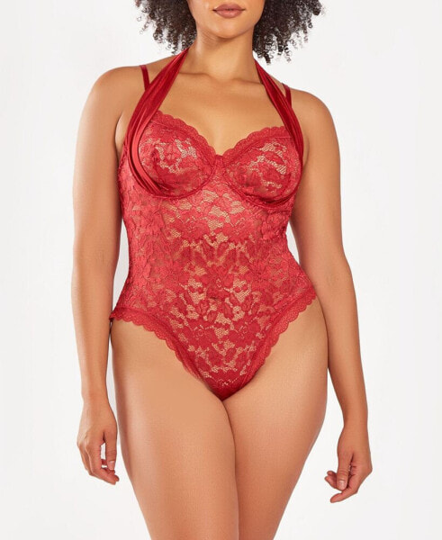 Plus Size 1 Piece Underwire Stretch Lace Lingerie Bodysuit