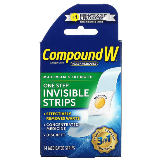 Compound W, Средство для удаления бородавок, One Step Invisible Strips, максимальная сила действия, 14 лечебных полосок