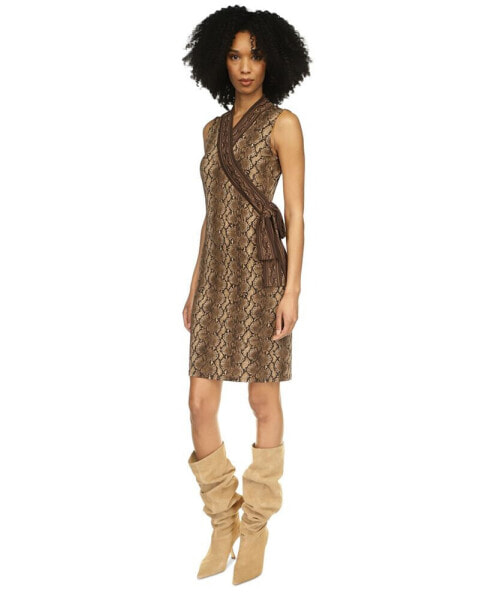 Women's Snakeskin-Print Faux-Wrap Dress