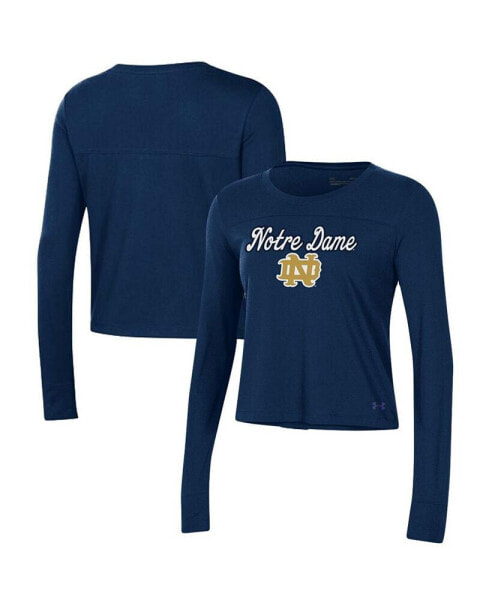 Women's Navy Notre Dame Fighting Irish Vault Cropped Long Sleeve T-shirt