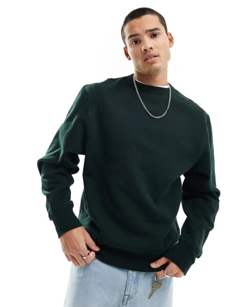 River Island essential crew neck sweatshirt in dark green