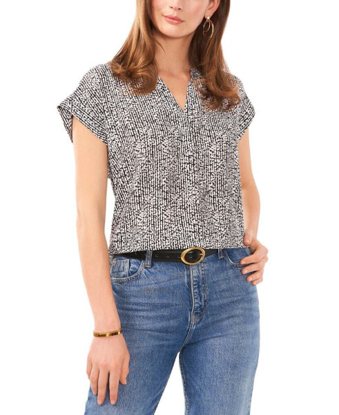 Women's Printed Split Neck Short-Sleeve Blouse