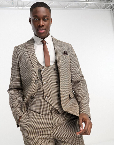 Harry Brown skinny fit suit jacket in brown micro check