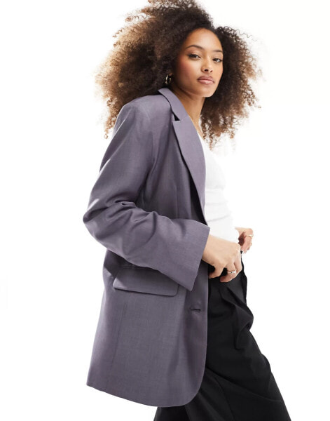 Bershka mansy oversized blazer in grey