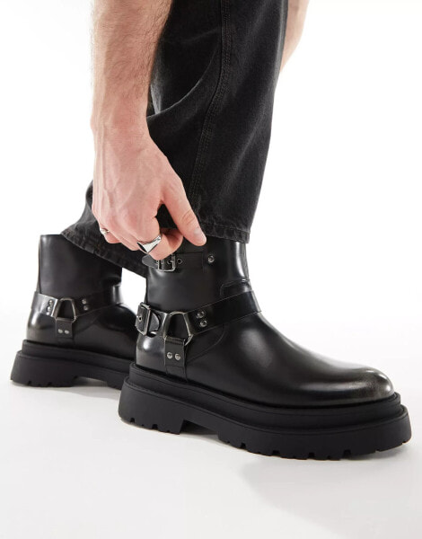 ASOS DESIGN biker boots in black