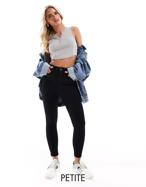 DTT Petite Ellie high waisted skinny jeans in black