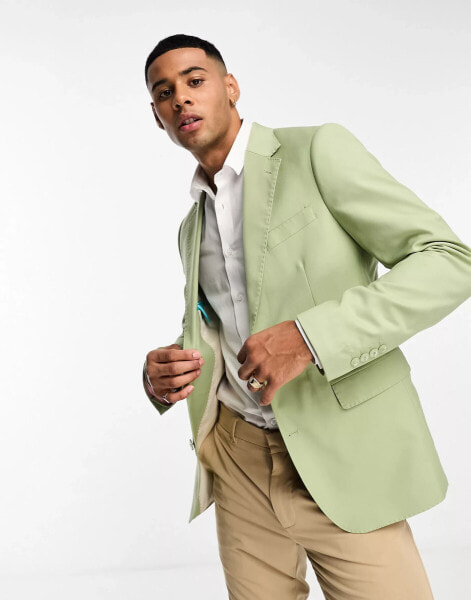 Gianni Feraud skinny fit sage notch lapel suit jacket