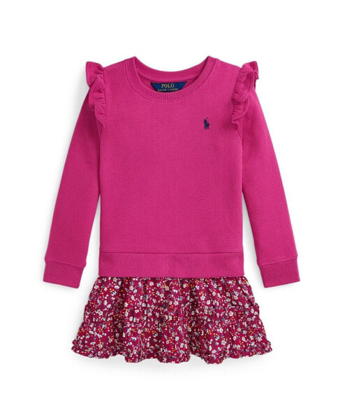 Toddler and Little Girls Floral Poplin-Skirt Fleece Dress