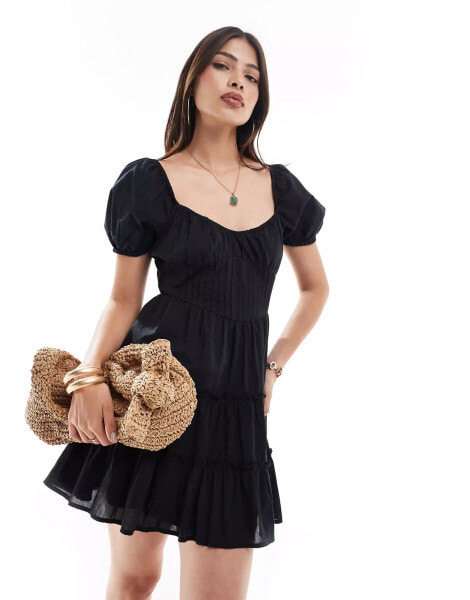 Brave Soul short sleeve tiered dress in black