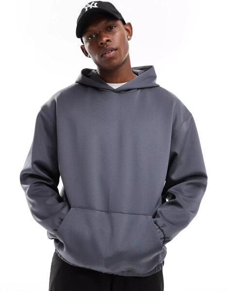 ASOS DESIGN oversized scuba hoodie in charcoal