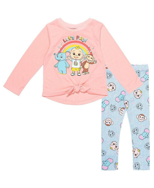 Toddler Girls Knotted Pullover Long Sleeve Graphic T-Shirt & Leggings Set Toddler|Child