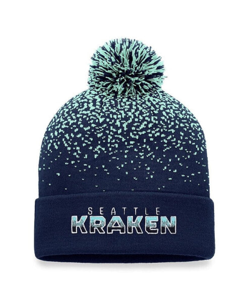 Men's Deep Sea Blue Seattle Kraken Iconic Gradient Cuffed Knit Hat with Pom