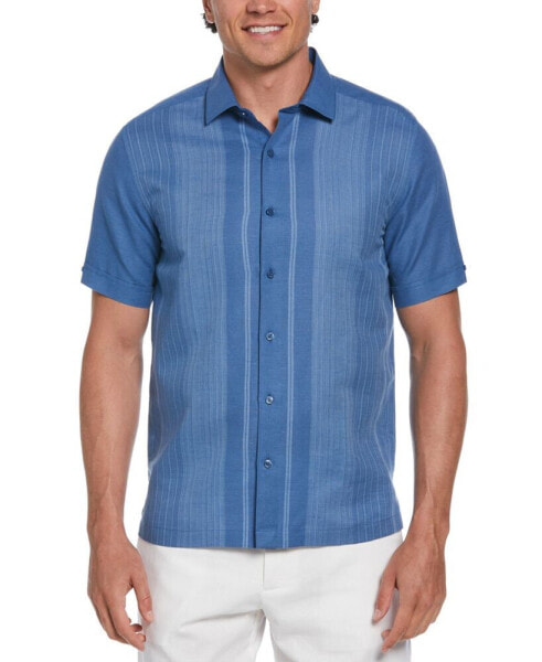 Men's Linen Blend Gradient Panel Short Sleeve Button-Down Shirt