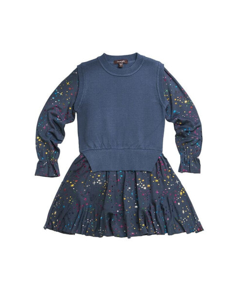 Big Girls Trina FW23 Star Fine Yarn And Printed Jersey Dress