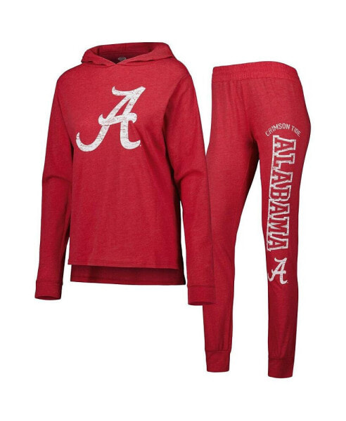 Women's Crimson Distressed Alabama Crimson Tide Long Sleeve Hoodie T-shirt and Pants Sleep Set