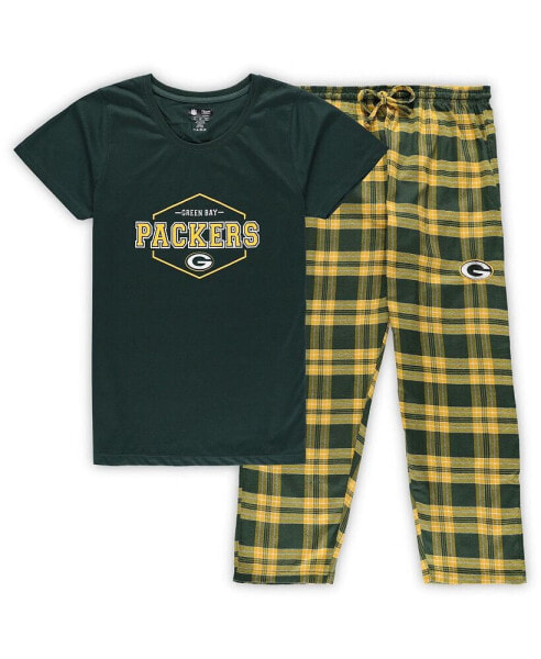 Женская пижама Concepts Sport womens Green, Gold Green Bay Packers Plus Size Badge T-shirt and Pants Sleep Set