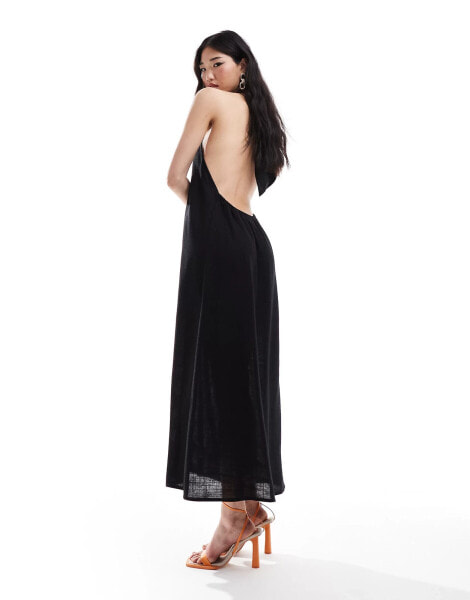 Pretty Lavish cross over neck shift midaxi dress in black