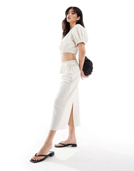 Vila cotton maxi skirt co-ord in beige