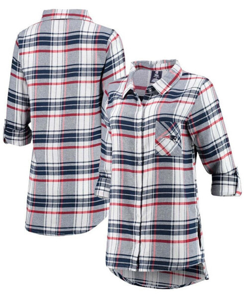 Женская пижама Concepts Sport Womens Navy, Red New England Patriots Accolade Flannel Long Sleeve Button-Up Nightshirt