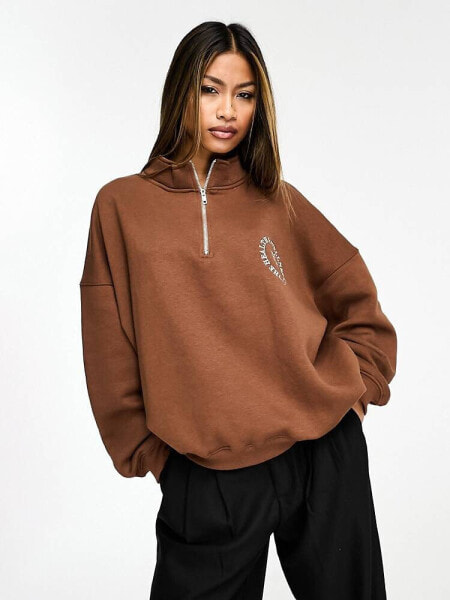 In The Style oversized half zip sweatshirt in chocolate