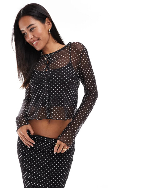 Vila dotty mesh cardigan co-ord in black