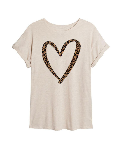 Hybrid Apparel Trendy Juniors Leopard Heart Graphic Oversized Tee