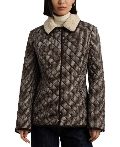 Petite Faux-Sherpa-Collar Quilted Coat