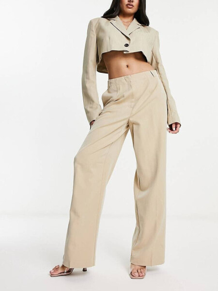 Vero Moda Aware wide leg tailored trouser in stone 