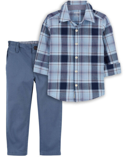 Toddler 2-Piece Plaid Button-Front Shirt & Chino Pants Set 2T