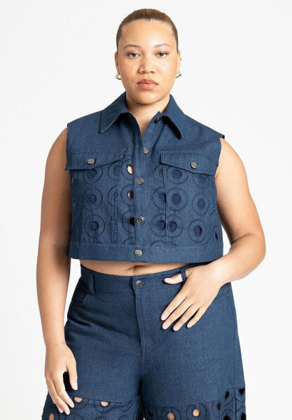 Plus Size Circular Cutout Denim Vest