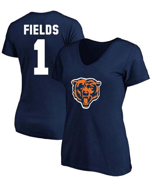 Women's Plus Size Justin Fields Navy Chicago Bears Player Name Number V-Neck T-shirt