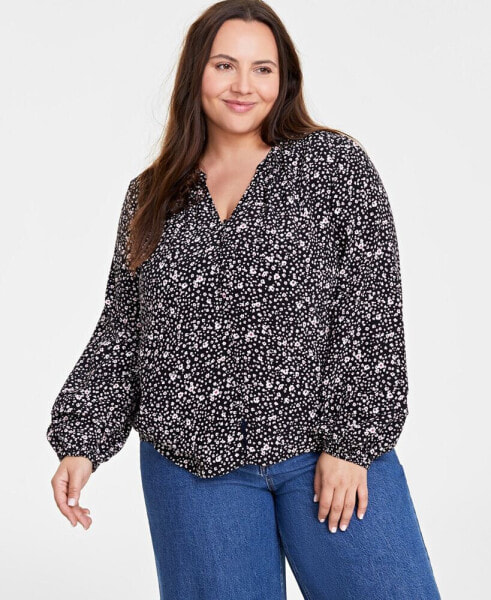 Trendy Plus Size Floating Blooms Print Top, Created for Macy's