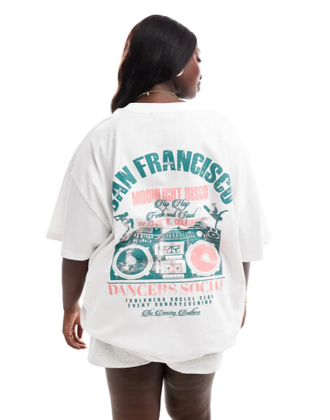 ASOS DESIGN Curve Oversized t-shirt with San Fransisco dance music graphic in cream