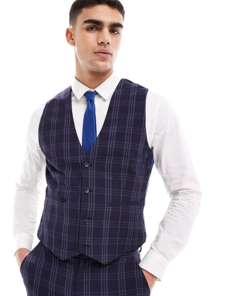 ASOS DESIGN super skinny suit waistcoat in navy tonal check