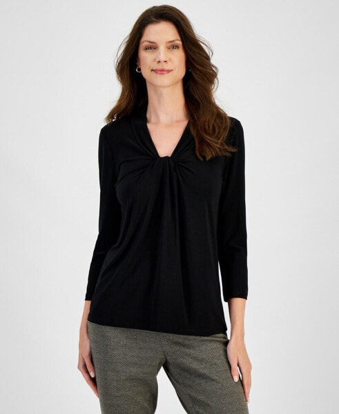 Women's Knot-Front 3/4-Sleeve Blouse