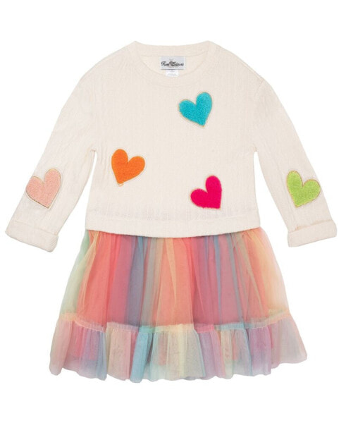 Toddler & Little Girls Heart Patch Sweater with Tulle Skirt, 2-Piece Set