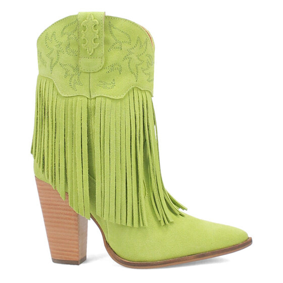 Dingo Crazy Train Fringe Embroidery Snip Toe Cowboy Booties Womens Green Casual