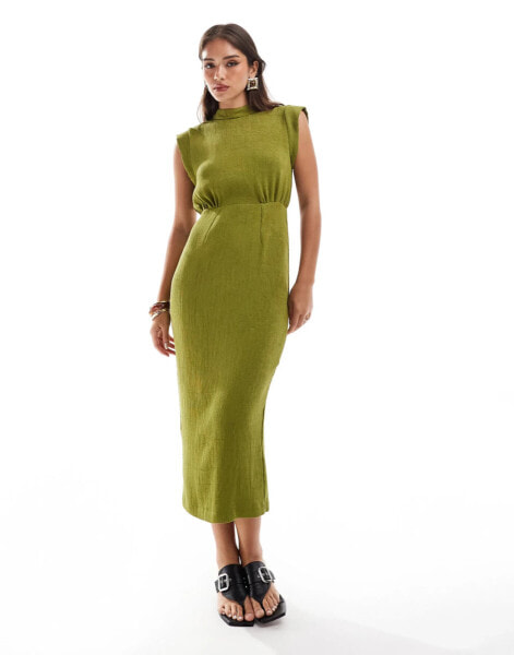 Closet London high neck midaxi dress in olive