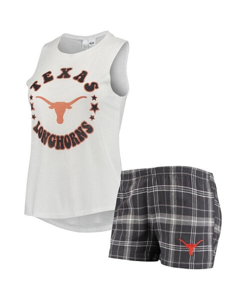 Женская пижама Concepts Sport Womens Charcoal, White Texas Longhorns Ultimate Flannel Tank Top and Shorts Sleep Set