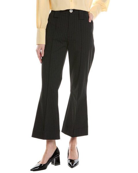 Ganni Stretch Stripe Bootcut High-Waist Crop Pant Women's Black 32