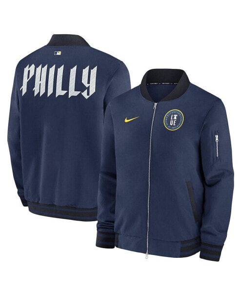 Men's Navy Philadelphia Phillies 2024 City Connect Authentic Collection Game Time Full-Zip Bomber Jacket